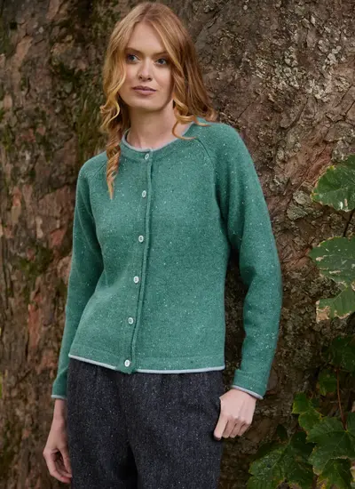 Wool Cashmere Killiney Cardigan in Sea Green